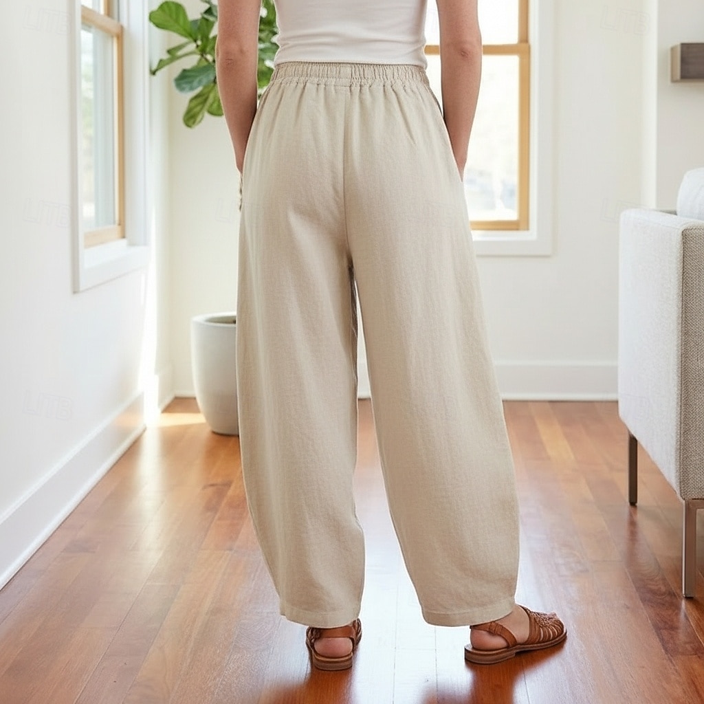 Dam Byxor av linne i bomull Kinesiska Sommarbyxor underbyxor Semester Streetwear Grundläggande Fullängd Medium Midja Slät Ficka Elastiskt midjeband Bekväm Komfort Microelastisk Dagligen Utomhus Gata 2026 - $49.99 –P12