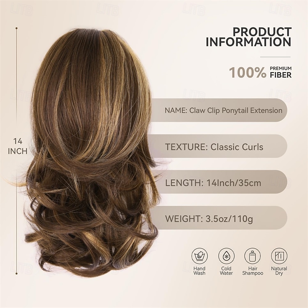 Накладной хвост 14 дюймов, заколка для волос, наращивание волос для кудрявых и волнистых хвостов, синтетические волосы на заколке-крабике, накладной хвост для женщин, цвет каштаново-коричневый с 2026 - TRY 1031.89 –P2