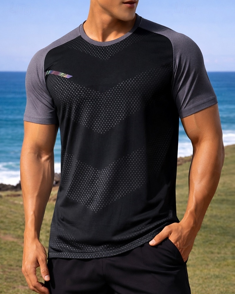 Férfi Színes Majica za trčanje Testhetzálló póló Sportos póló Sportos felső Nyár Kollázs Rövid ujjú Gyors szárítás Könnyű Nedvességelvezető Légáteresztő Edzőterem edzés Gyaloglás Kocogás Fekete 2026 - $16.49 –P8