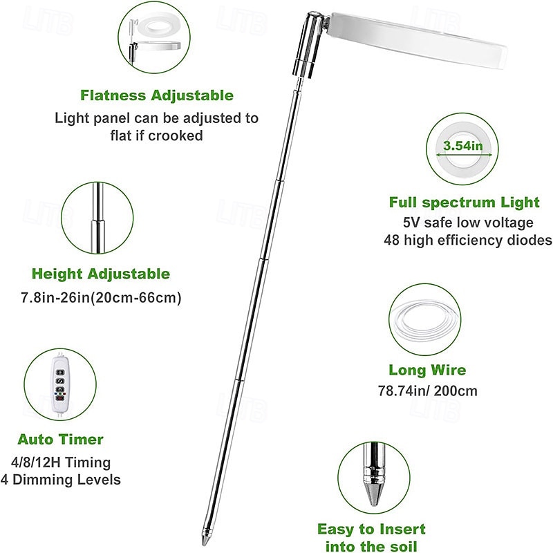 4 Pcs LED Adjustable Plant Grow Light, Angel Ring, Red & Blue Full Spectrum, 3/9/12H Timer, 3 Dimmable Levels, 17-63CM Height Adjustable, USB Powered for Succulents, Flowers, Indoor Plants 2026 - $31.99 –P2