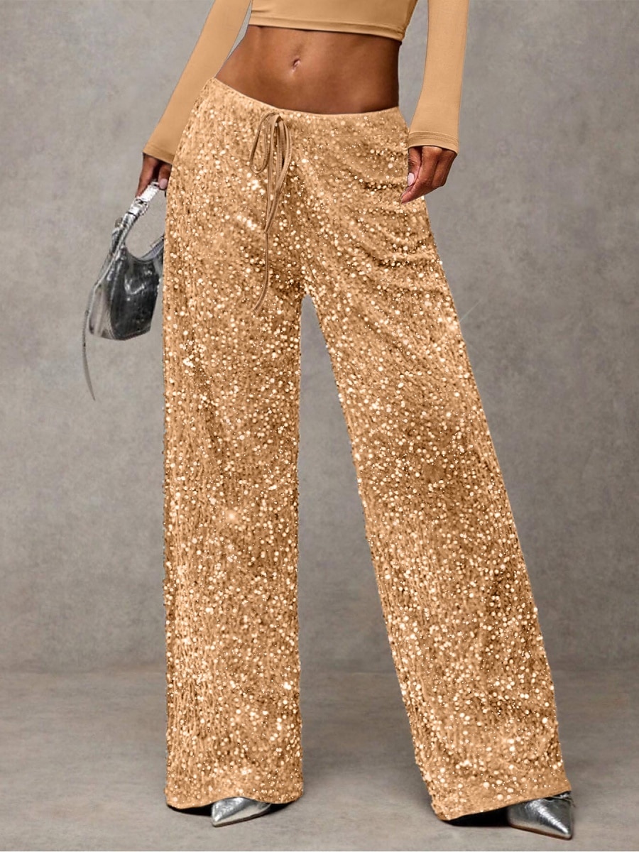Mulheres Calças Calça casual Reto Moda Roupa de rua Básico Comprimento total Cintura Alta Tecido Paetês Bolsos Cintura elástica Confortável Micro-Elástica Diário Férias Festa Preto Azul Marinha Azul de 2026 por $44.99 –P13