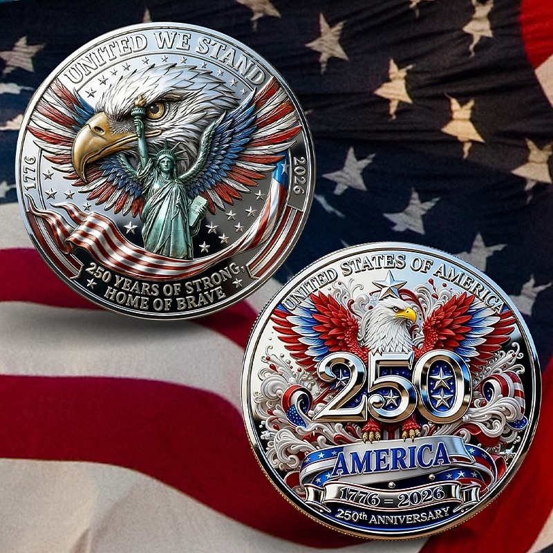 Gedenkmünze zum 250. Jahrestag (1776–2026) – Patriotischer Freiheitsadler Amerikas – Herausforderungsmünze „Vereint stehen wir“ – 250 Jahre Freiheit – Sammlerstück – Geschenk 2026 - $19.99 –P1