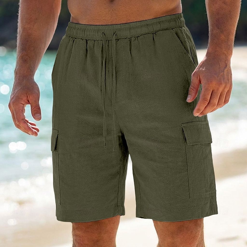 Voor heren Cargoshorts Korte broek Linnen korte broek Zomer korte broeken Strandshorts Trekkoord Elastische taille Meerdere zakken Effen Effen kleur Korte Buiten Strand Vakantie Hawaii Zwart Wit 2026 - $24.99 –P13