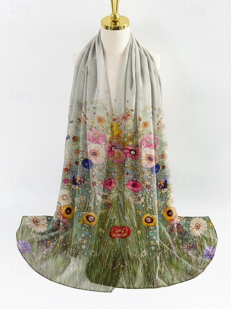 Женский шарф из полиэстера с изображением клевера, изготовленный из дышащего шифона, с зеленым узором в виде клевера, идеально подходит для Дня Святого Патрика и повседневной носки. 2026 - MXN $319.52 –P4