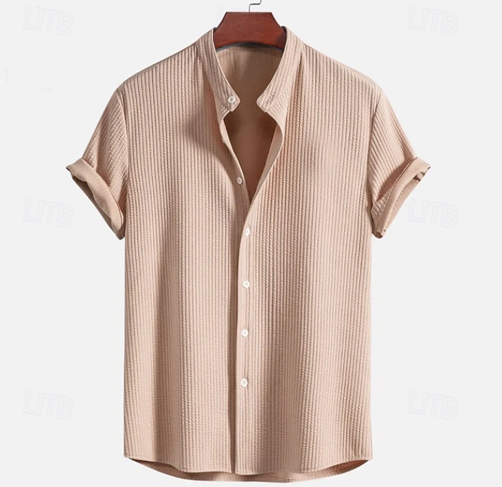 Men's Shirt Summer Shirt Beach Wear Corduroy Shirt Navy Blue Short Sleeve Plain Stand Collar Mandarin Collar Henley Casual Daily Clothing Apparel Fashion Casual Comfortable Smart Casual 2026 - E£1355.38 –P6