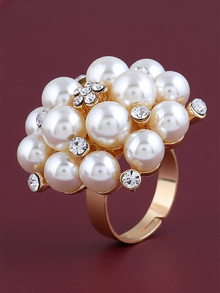 Женское кольцо с искусственным жемчугом, элегантное регулируемое коктейльное кольцо золотого и серебряного цвета, винтажное свадебное украшение для свадеб, вечеринок, вечерних мероприятий и торжественных случаев. 2026 - $9.99 –P5