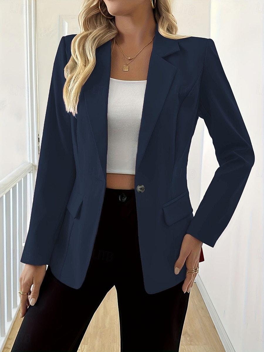 Mulheres Blazer Confortável Bolsos Moda Casual Tecido Escritório Festa Rua Roupa Diária Padrão Lapela Chanfrada Normal Manga Longa agasalhos Preto Branco Azul Marinha Primavera Outono de 2026 por $35.99 –P12
