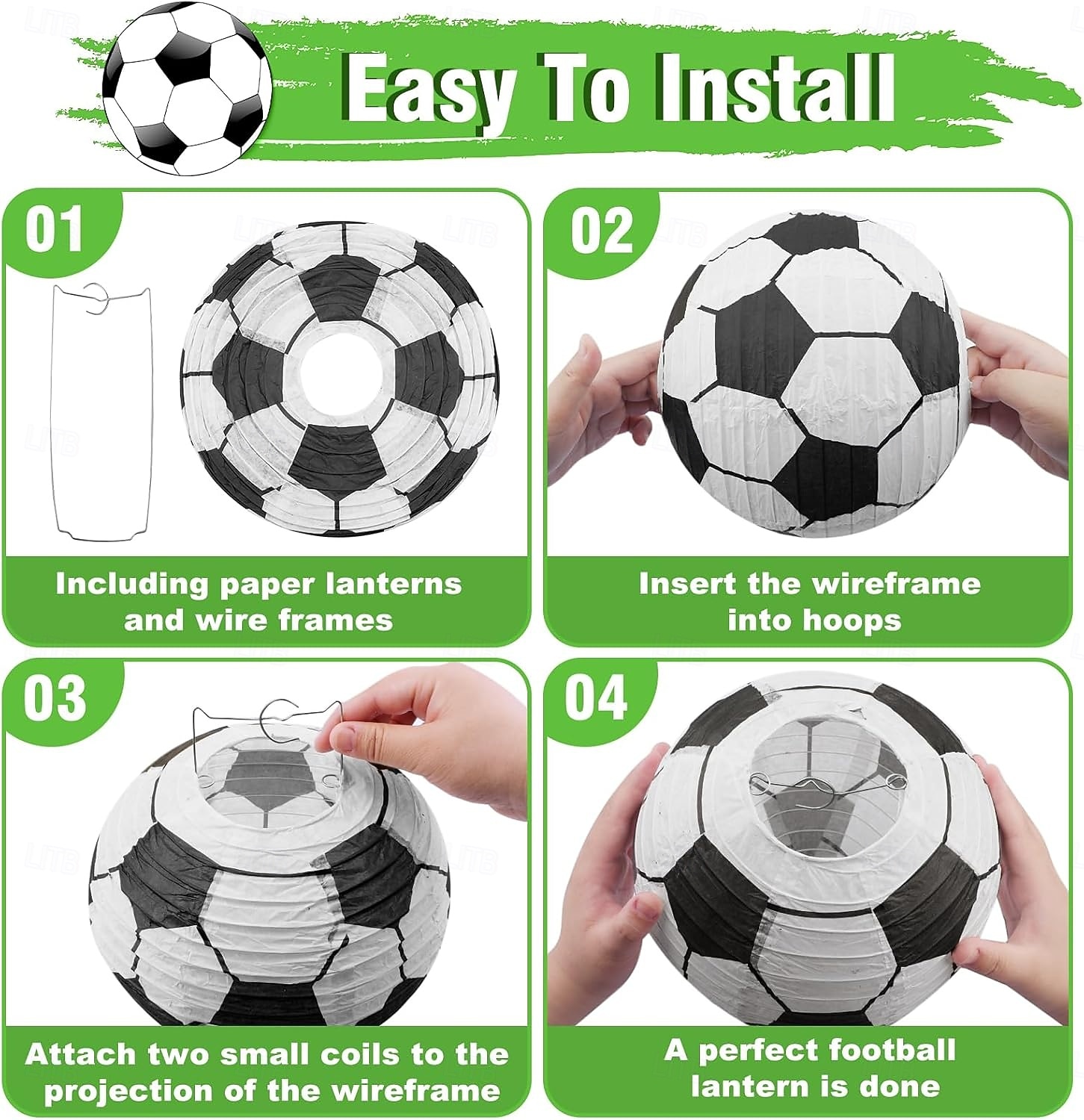 10-osainen jalkapallopaperilyhtyjuhlakoristeet, vuoden 2026 jalkapallo-ottelun teema, sisätiloissa roikkuva pöydän keskipiste, syntymäpäiväjuhlien koristeet 2026 - $23.99 –P3