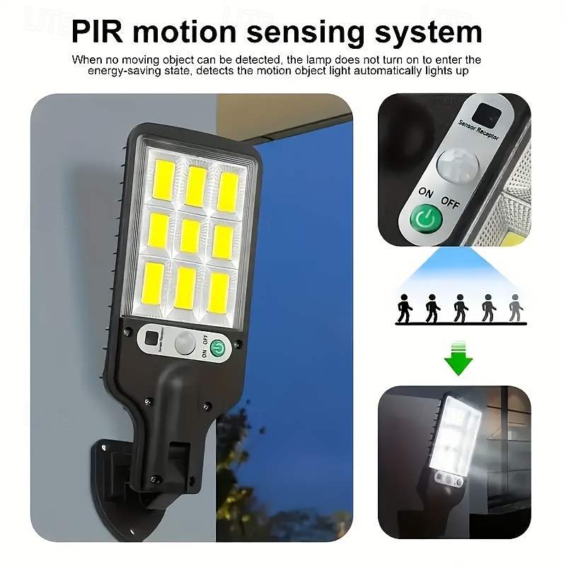 Verpakkingen van 4/8 stuks LED-wandlampen op zonne-energie met bewegingssensor, 108 COB-leds, inclusief afstandsbediening, voor tuin, erf, garage, pad, boerderij, straatverlichting, waterdichte 2026 - $46.99 –P5