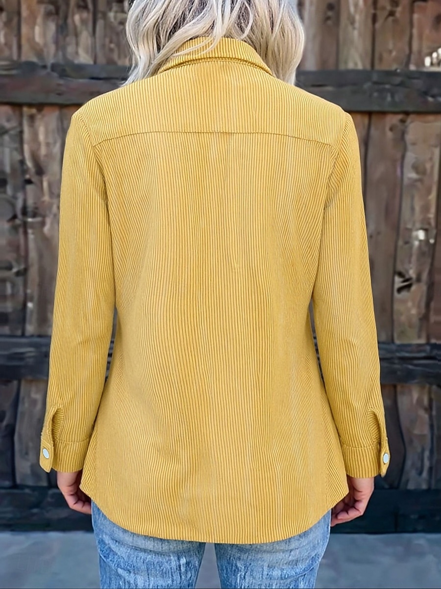 Damen Cordjacke Freizeitjacke Bequem Reißverschluss Tasche Knöpfe Vintage Lässig Einfach Outdoor Alltagskleidung Wochenende Regulär Umlegekragen Normale Passform Langarm Oberbekleidung Gelb Frühling 2026 - $29.99 –P3