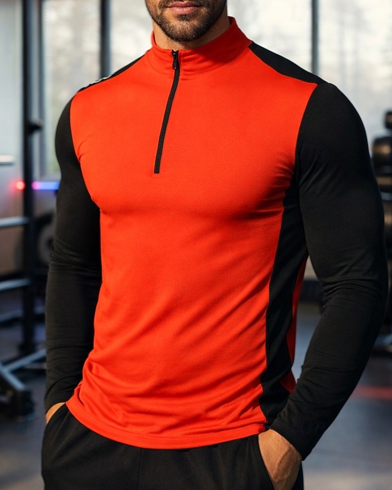 Per uomo Blocco di colori T-shirt da corsa Maglia a compressione Maglia atletica Maglia da corsa Sport in alto Primavera Autunno Patchwork Blocco di colore Cerniera a un quarto Manica Lunga del 2026 a $23.99 –P1