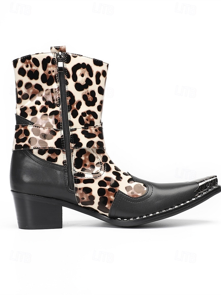 Botas masculinas de couro legítimo para festivais, com estampa de leopardo, ideais para música. de 2026 por $189.99 –P6