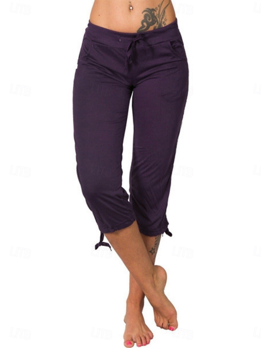Women's Capri shorts Capri Pants Summer Shorts Fashion Streetwear Basic Calf-Length High Waist Plain Drawstring Pocket Elastic Waist Breathability Comfortable Micro-elastic Daily Vacation Street 2026 - $19.99 –P9