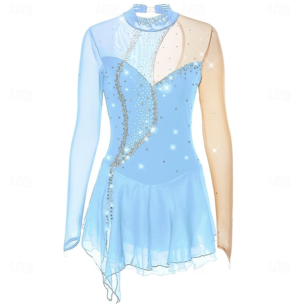 Figure Skating Dress Girls' Ice Skating Dress Violet Black Yellow Patchwork Open Back High Elasticity Training Competition Skating Wear Classic Crystal / Rhinestone Long Sleeve Ice Skating Figure 2026 - $204.69 –P6