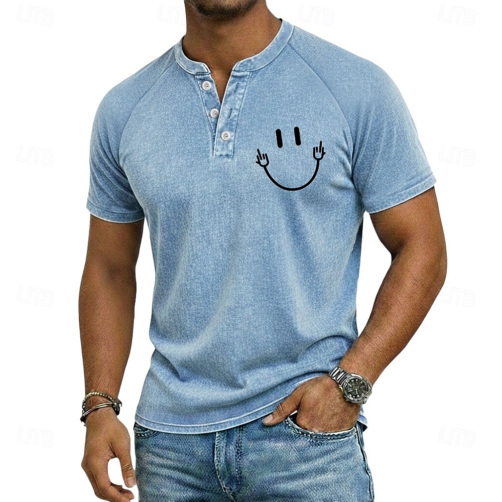Bărbați Epocă Spălat Tricouri Henley Top Cămașă spălată Manșon scurt Epocă Casual Tulburat Casual Zilnic În aer liber Vară Primăvară Toate Sezoanele Albastru Deschis Mov Gri Henley Tricou Henley 2026 - $25.99 –P1