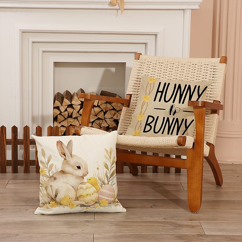 Set of 4 Easter Happy Egg Bunny Pillow Covers Linen Throw Cushion Covers Spring Holiday Decorative Sofa Pillow Covers 2026 - $17.99 –P2