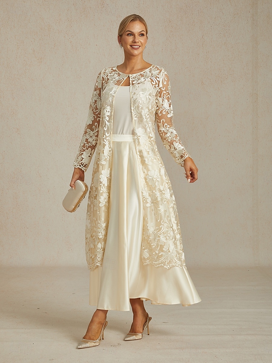 Per donna Giacca Traspirante Pizzo Ricamo Elegante Floreale Quotidiano Anniversario Ospite di nozze Bottone frontale Lungo Girocollo Vestibilità regolare Manica Lunga Capispalla Champagne Estate del 2026 a $81.99 –P1