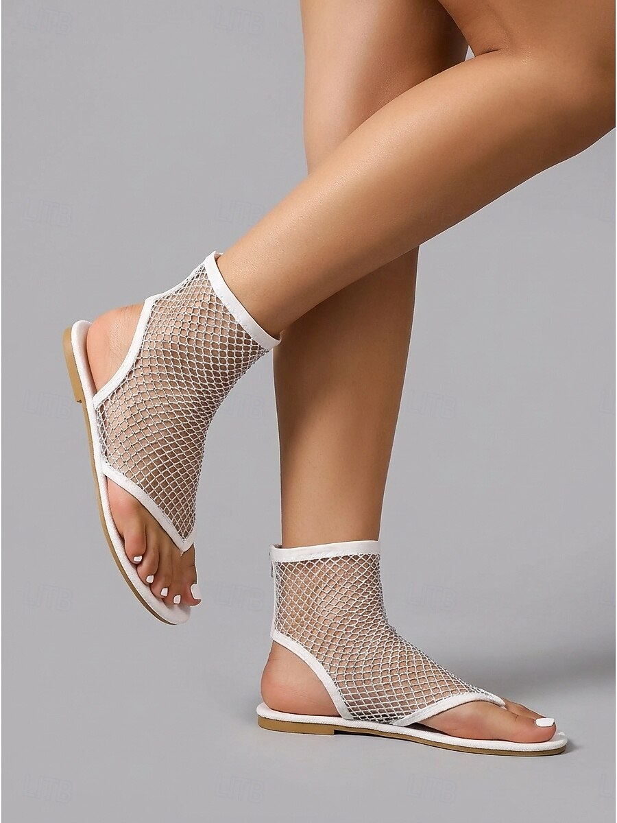 Women's Black Mesh Rhinestone Flat Sandals - Sparkly Fishnet Thong Sandals for Coachella, Music Festivals & Summer Beach Vacations 2026 - $26.99 –P5