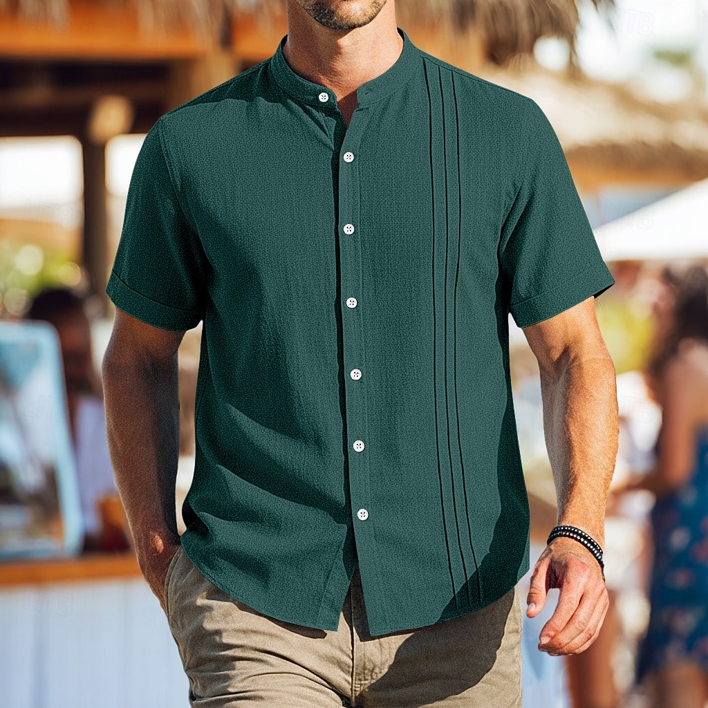 Per uomo Camicia Camicia di lino Camicia popover Camicia Estiva Abbigliamento da spiaggia Camicia con colletto alla coreana Semplice Casuale Quotidiano Nero Bianco Cachi Manica Corta Collo alla del 2026 a $25.99 –P1