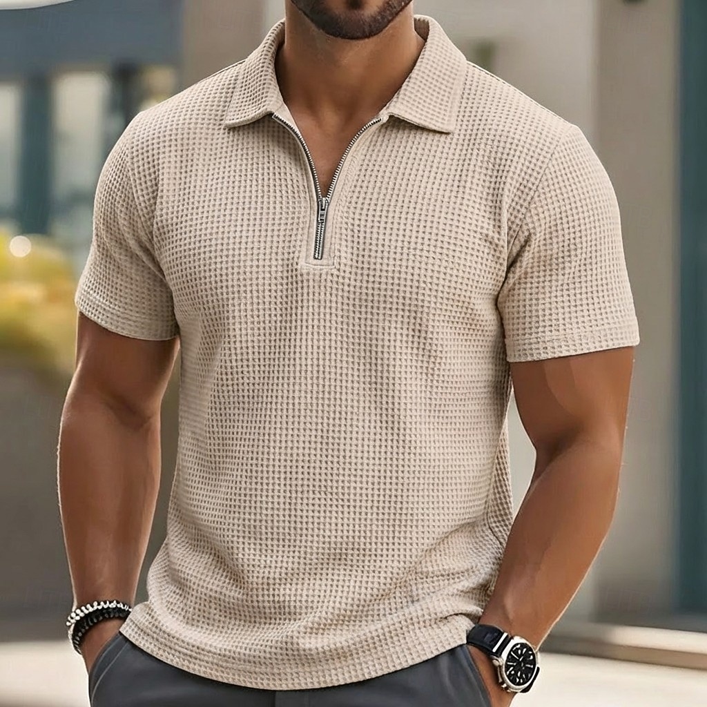 Ανδρικά Βάφλα Πόλο Μπλουζάκια Zip Polo Causal Καταλληλότητα Πέτο Τρίμηνο φερμουάρ Κοντομάνικο Μοντέρνα Μυς Συμπαγές Χρώμα Σκέτο Φερμουάρ Καλοκαίρι Άνοιξη Υπερμεγέθη 2026 - $20.99 –P7
