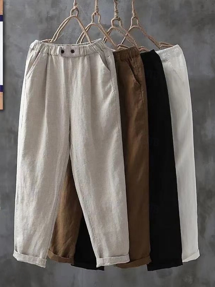 Mujer Lino de algodón sintético Pantalones Pantalones casuales Pantalones de verano Vacaciones Moda Ropa de calle Hasta el Tobillo Alta cintura Plano Bolsillo Cintura elástica Cómodo Rígido Diario 2026 - $16.49 –P1