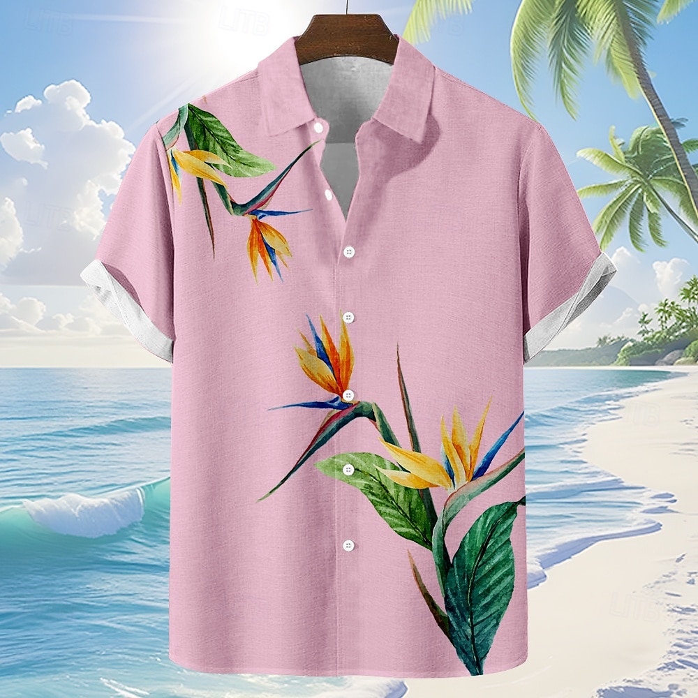 Herren Blumendruck Tropische Blumen Sommer Hawaiihemd Knopfhemd Alohahemd Kurzarm Hawaiianisch Urlaub Ferien Strandbekleidung Sommer Frühling Umlegekragen 3D-Druck Leinenähnliches Hemd Blau Rosa Grün 2026 - $25.99 –P2