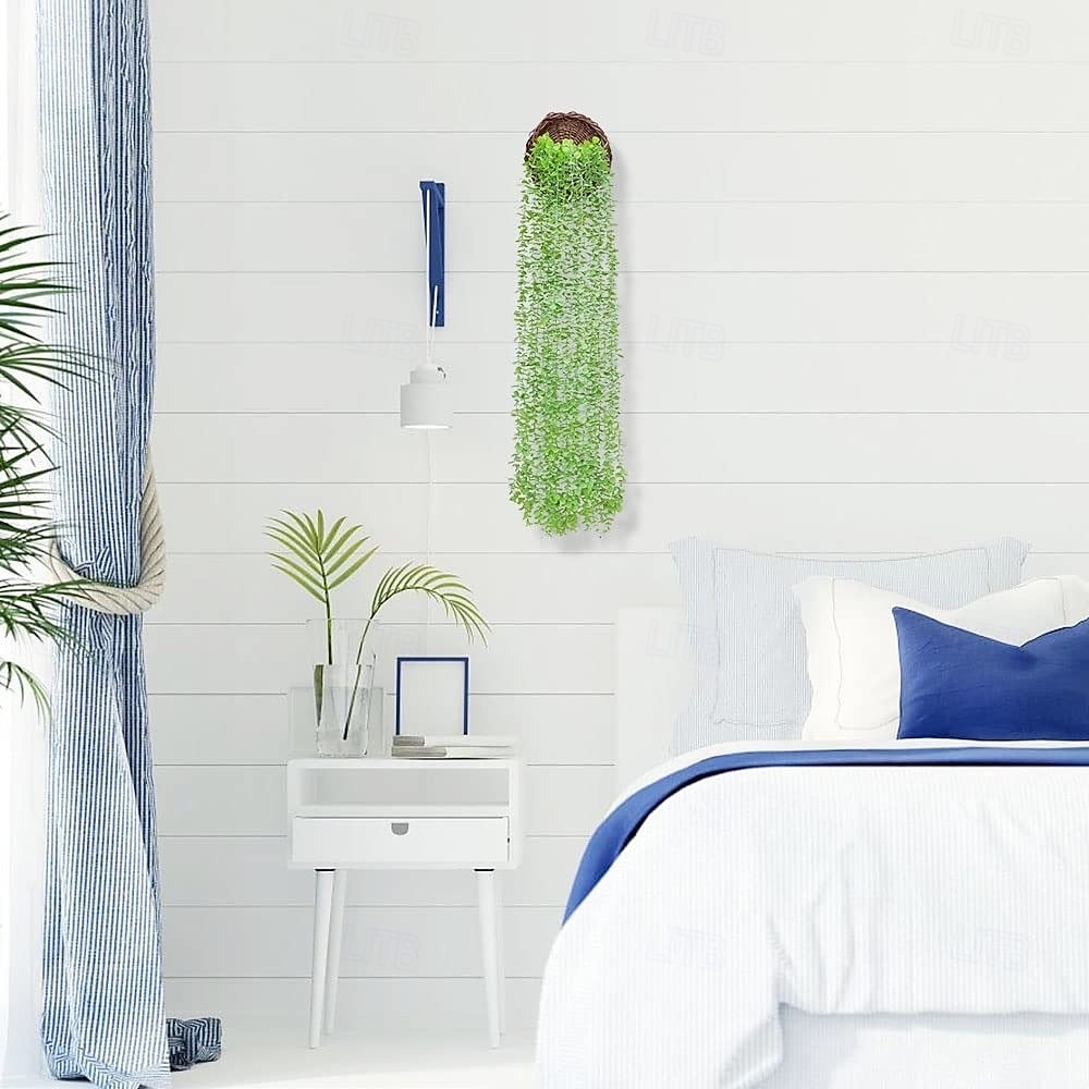 2026年 人工ユーカリのつる4本、フェイクグリーン吊り下げ式つる植物、天井装飾、リビングルーム、エアコンパイプラッピング、ホームデコレーション  コレクション – $17.99 –P4