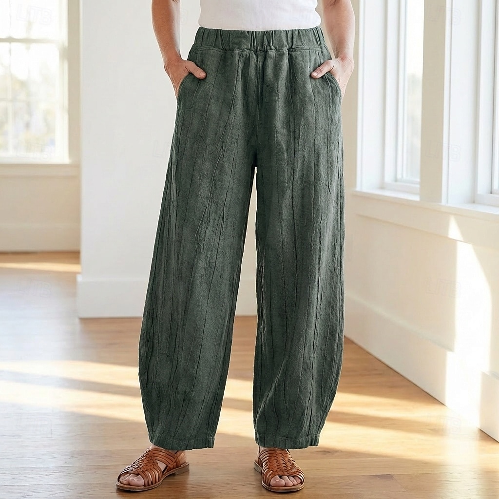 70% Linen Women's Linen Pants Chinos Summer Pants Bloomers Vacation Streetwear Basic Full Length Medium Waist Plain Pocket Elastic Waistband Comfy Inelastic Daily Outdoor Street Violet Teal Dark 2026 - $49.99 –P8