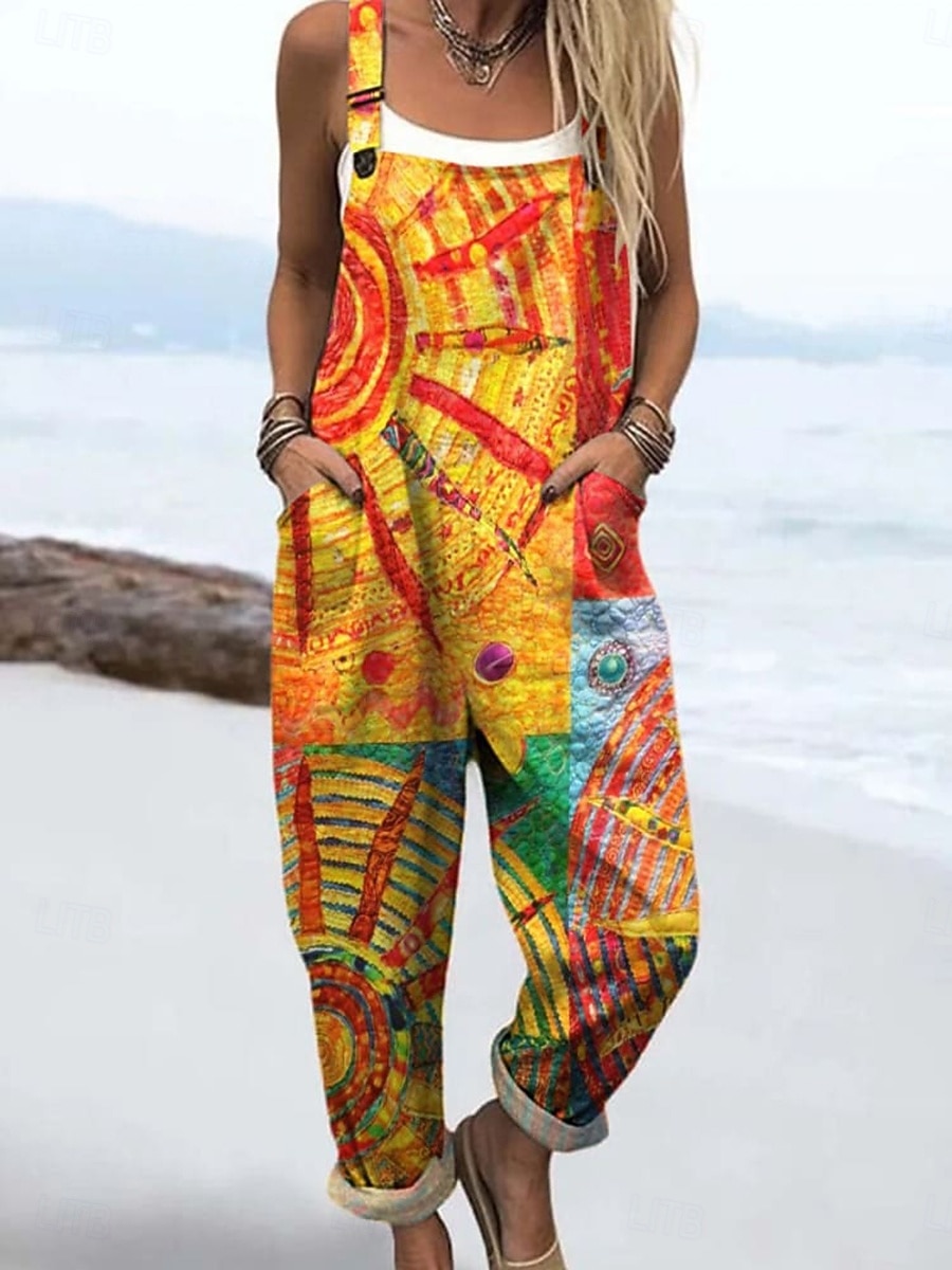 Per donna Tuta Streetwear Grafico Senza Maniche Senza maniche Collo quadrato Tasca Stampato Quotidiano Vacanza Vestibilità comoda Giallo Estate del 2026 a $44.99 –P1