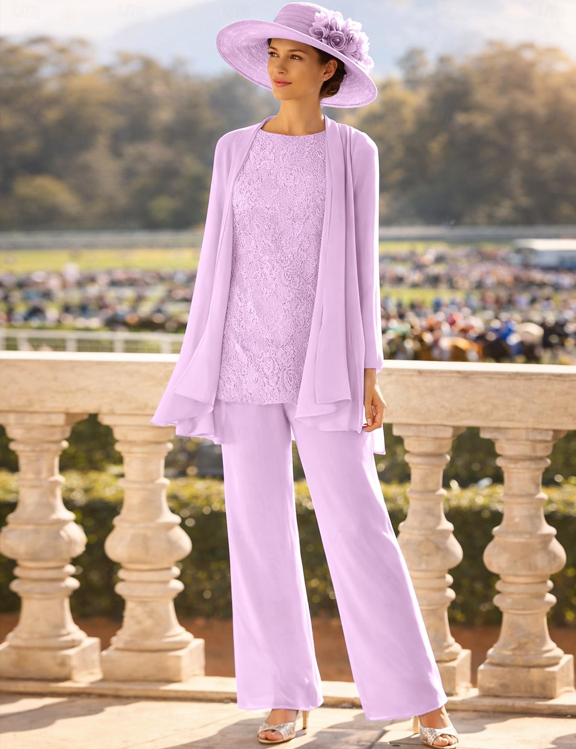 3-delt buksedress gulvlang mor til bruden kjole langermet rund hals elegant formell brudgjest med perler 2026 - $125.99 –P13