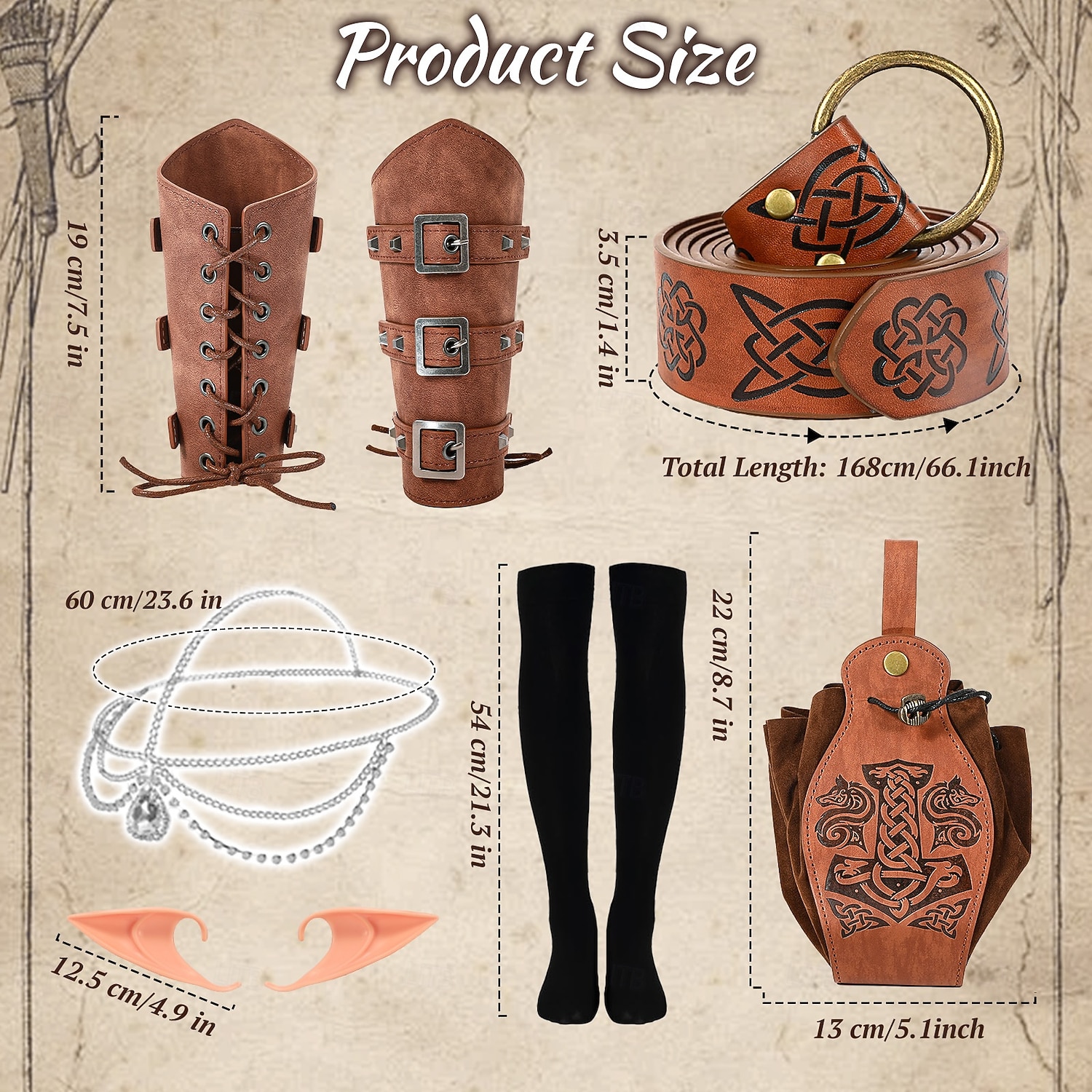 Set Retro vintage Middeleeuws Renaissance Jurken Wapens en Harnassen Ceintuur met accessoires Lange Mouwen Fee Kostuum Dames Halloween Carnaval Maskerade Renaissance beurs Retro themafeest Volwassenen 2026 - $80.99 –P3