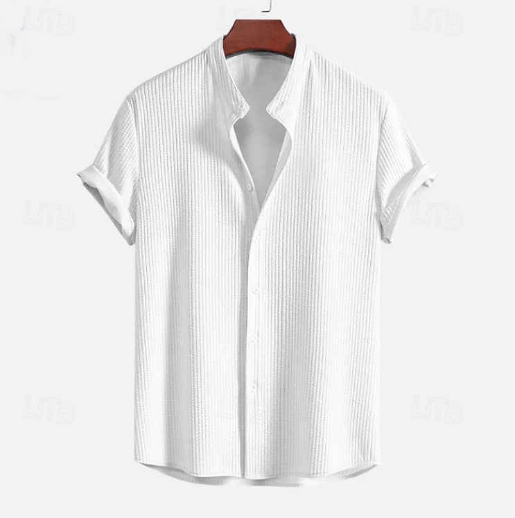 Men's Shirt Summer Shirt Beach Wear Corduroy Shirt Navy Blue Short Sleeve Plain Stand Collar Mandarin Collar Henley Casual Daily Clothing Apparel Fashion Casual Comfortable Smart Casual 2026 - E£1355.38 –P8
