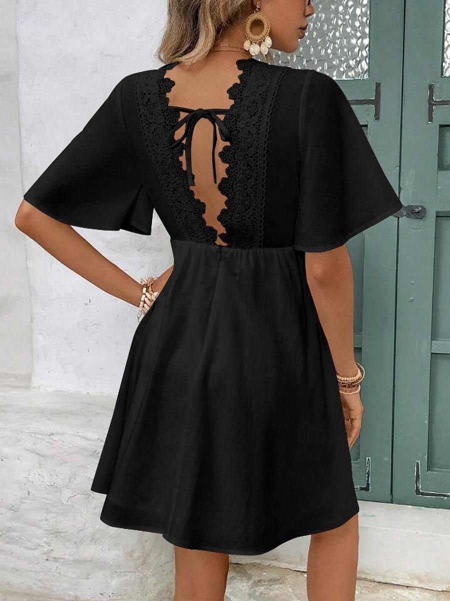 Per donna Mini Abito Abito in Pizzo Abito Bianco Elegante Moda Moderno All'aperto Vacanza Uscire Vestibilità regolare Semplice Manica Corta Scollo a V Nero Bianco Estate Primavera del 2026 a $25.99 –P5