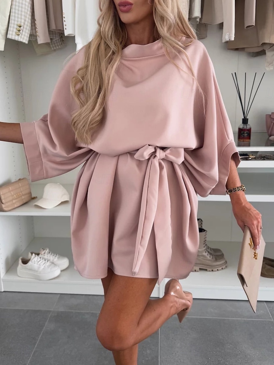 Damen Minikleid A Linie Kleid Sommerkleid Lässig Täglich Lässiger Schnitt Einfach Dreiviertelarm Rundhalsausschnitt Blau Rosa Violett Purpur Sommer Frühling 2026 - $34.99 –P6
