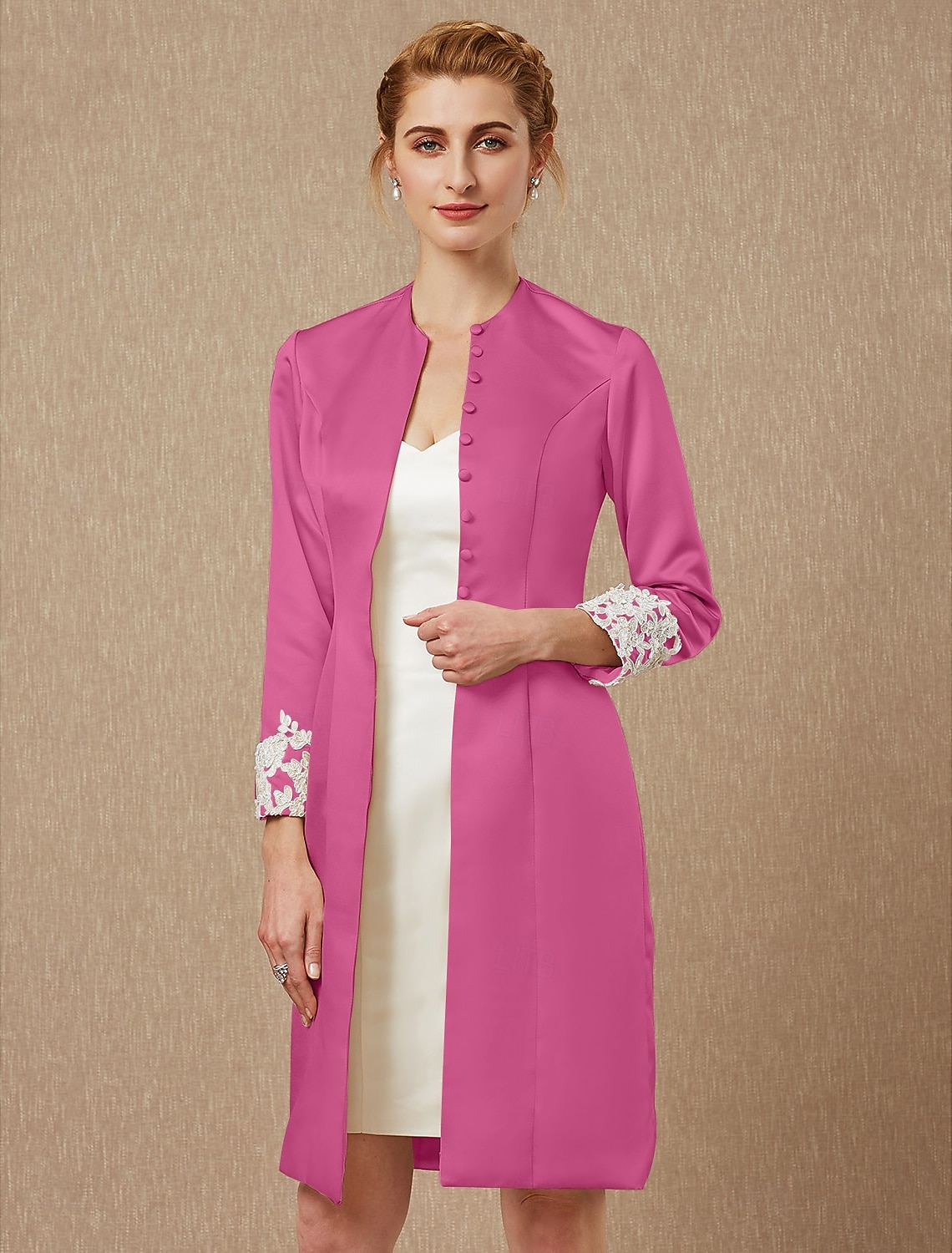 كم طويل معاطف / جواكيت دانتيل / ساتان زفاف / حفل / مساء مشد نسائي مع دانتيل / زينة / زر 2026 - $60.99 –P8