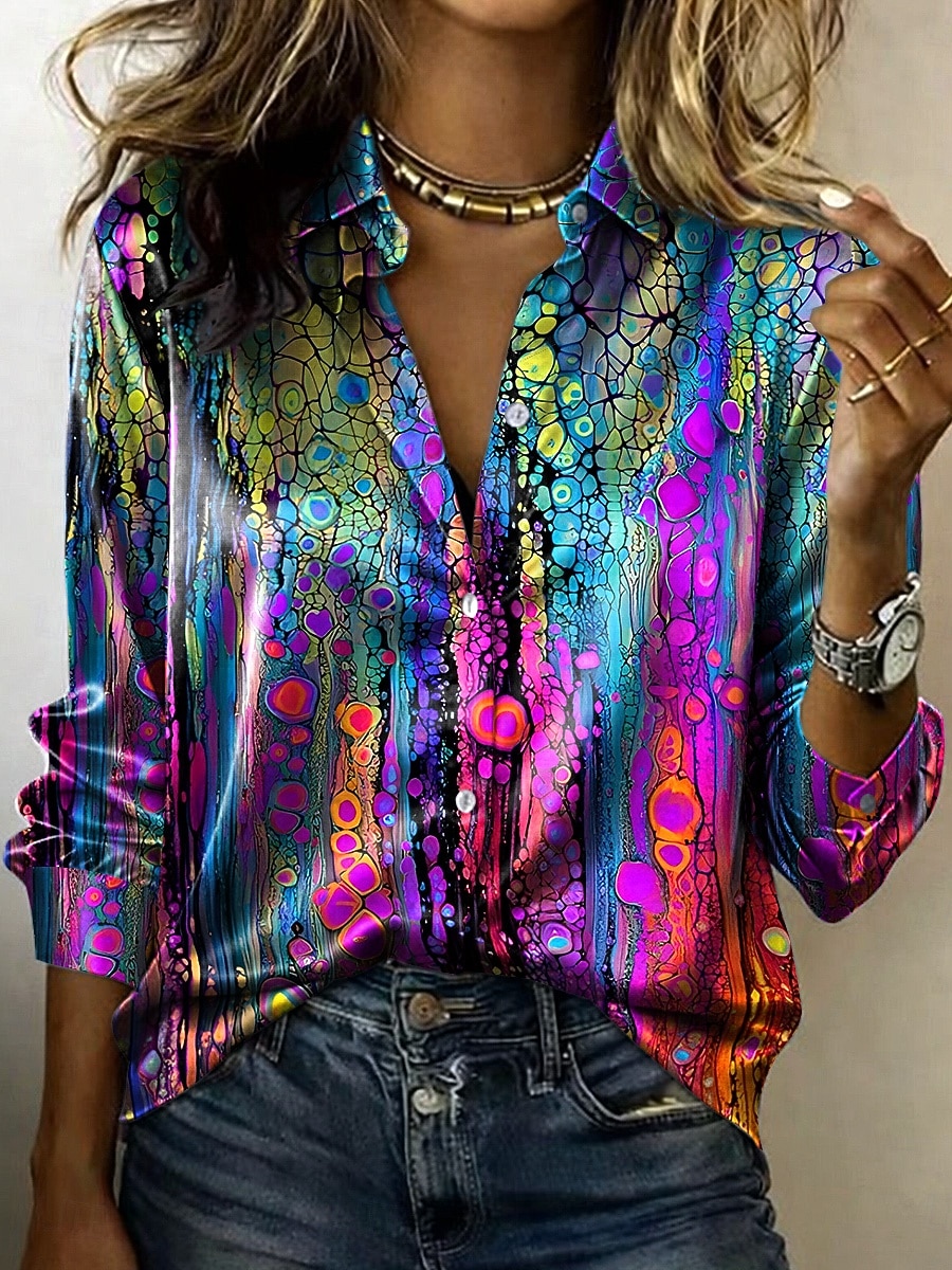 Damskie Koszula Graficzny Geometryczny Bohema Zabytkowe Elegancki Długi rękaw Kołnierzyk koszuli Zwykłe topy Codzienny Święto Niebieski Rumiany róż Fioletowy Lato Wiosna 2026 - $28.99 –P3