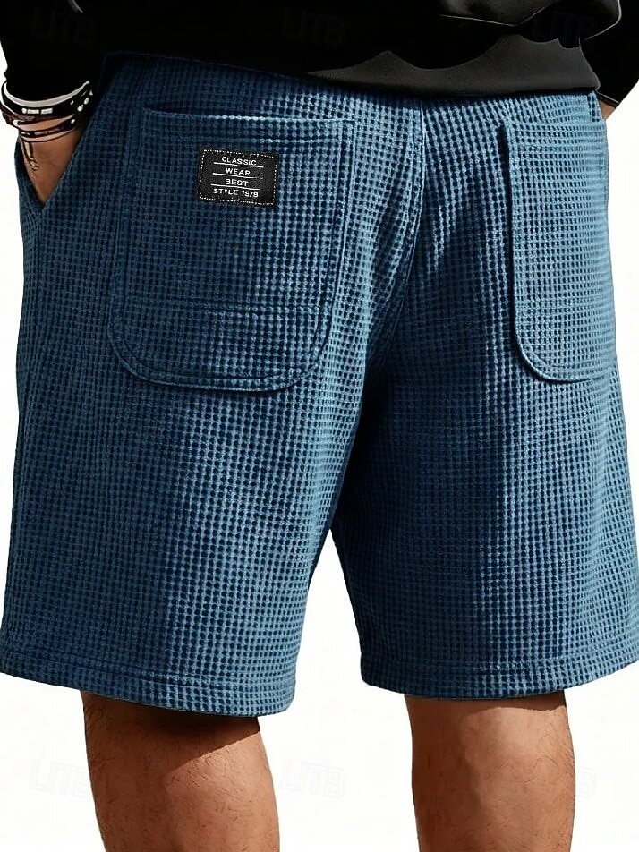 Homme Gauffré Shorts d'été Shorts de plage Cordon de serrage Taille Élastique Jambe Droite Uni Confort Doux Longueur Genou Quotidien Plage Mode Chic & Moderne bleu marine Non Elastique de 2026 ? $22.99 –P12
