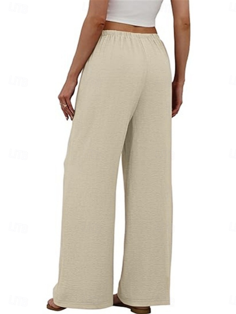 Pentru femei Pantaloni Pantaloni casual Drept Modă Șic Stradă De Bază Lungime totală Talie Înaltă Simplu Cordon Buzunar Talie elastică Comfortabil Inelastic Zilnic Vacanță Stradă Negru Bleumarin 2026 - $22.99 –P20