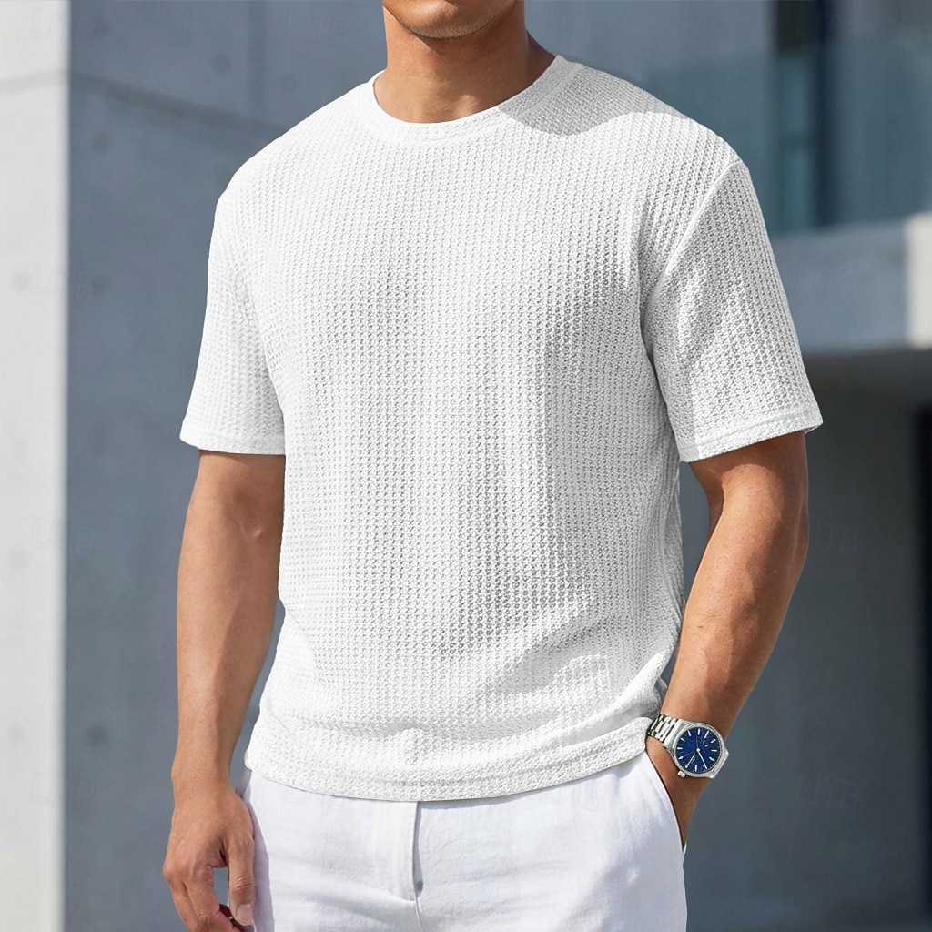 Miesten T-paita Lihaspaita Ribbineulos T-paita Lyhythihainen Lyhyt hiha Tiukka pyöreä kaula-aukko Kesä Tavallinen Pintakäsitelty Pit Strip Muoti Suunnittelija Perus Crewneck Kausaliteetti Loma Katu 2026 - $21.99 –P4