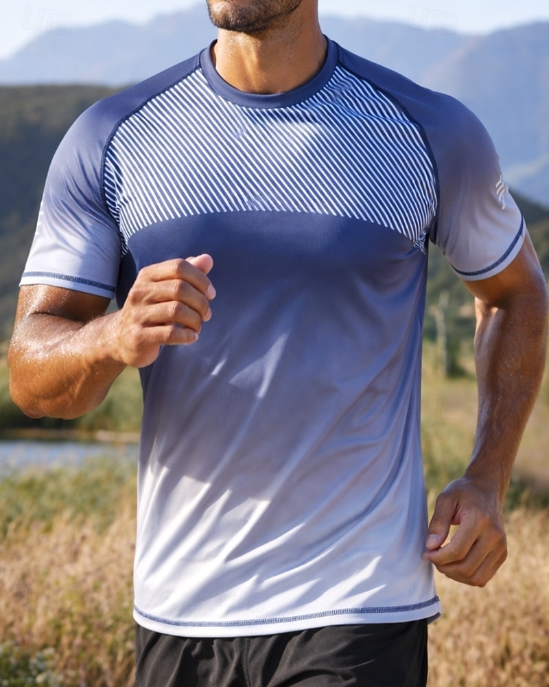 Herr Lutning T-shirt för jogging Kompressionströja Atletisk skjorta Sport topp Sommar Kortärmad Snabb tork Fuktabsorberande Andningsfunktion Gymträning Gång Joggning Blå Svart Himmelsblå Sportkläder 2026 - $17.99 –P1