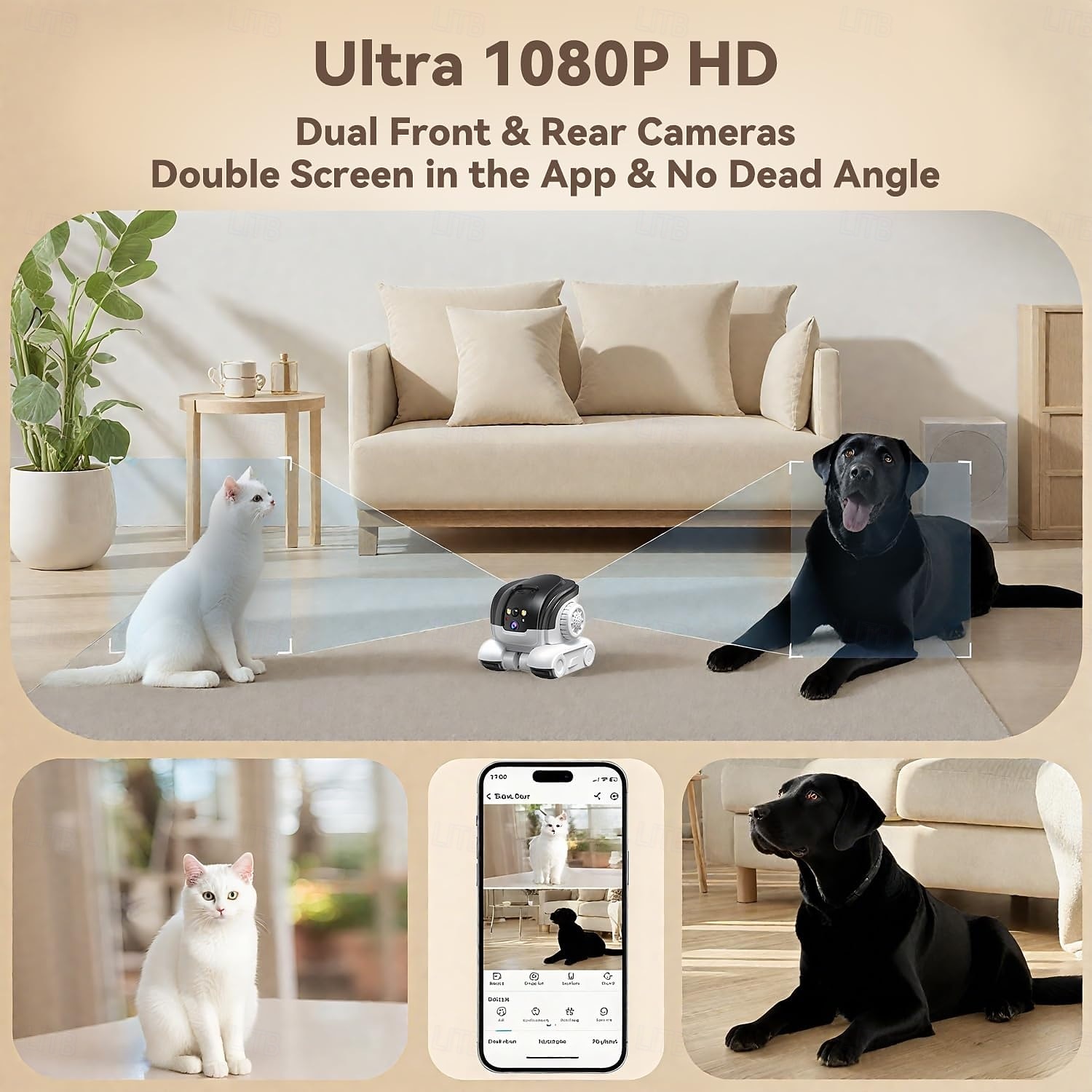 Robotcamera op wielen, 1080p, dubbele lens, beveiligingscamera voor binnen met tweewegsaudio, nachtzicht, flitser, robot met 5200mAh-batterij &App-bediening ideaal voor katten/honden/baby's/senioren 2026 - $91.99 –P6