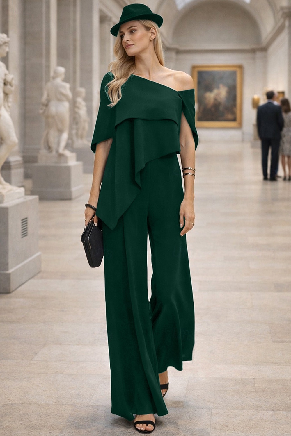 Jumpsuits Floor Length Mother of the Bride Dress Short Sleeve Off Shoulder Elegant Formal Wedding Guest Wedding Party Chiffon with Ruffles 2026 - $160.99 –P9