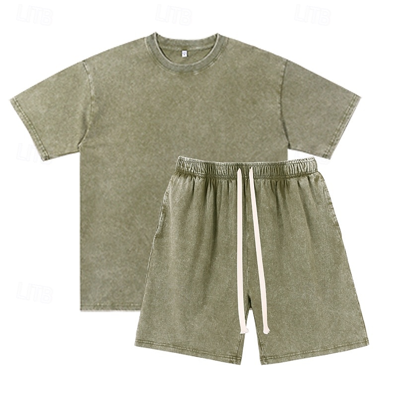 Men T-shirt Suits Tracksuit Shorts and T Shirt Set Short Sleeve Crew Neck Summer Color Block Gymnatics Casual 2 Piece Distressed Casual Vacation Daily Wear Army Green Black Gray Top Tee for Men 2026 - $35.99 –P10