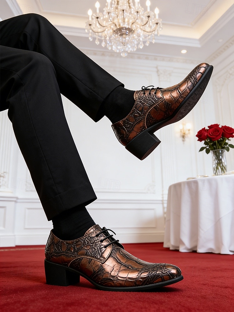 Pantofi eleganți bărbătești din piele ecologică maro cu model de crocodil, pantofi de mireasă premium pentru miri și invitați preocupați de modă 2026 - $54.99 –P1