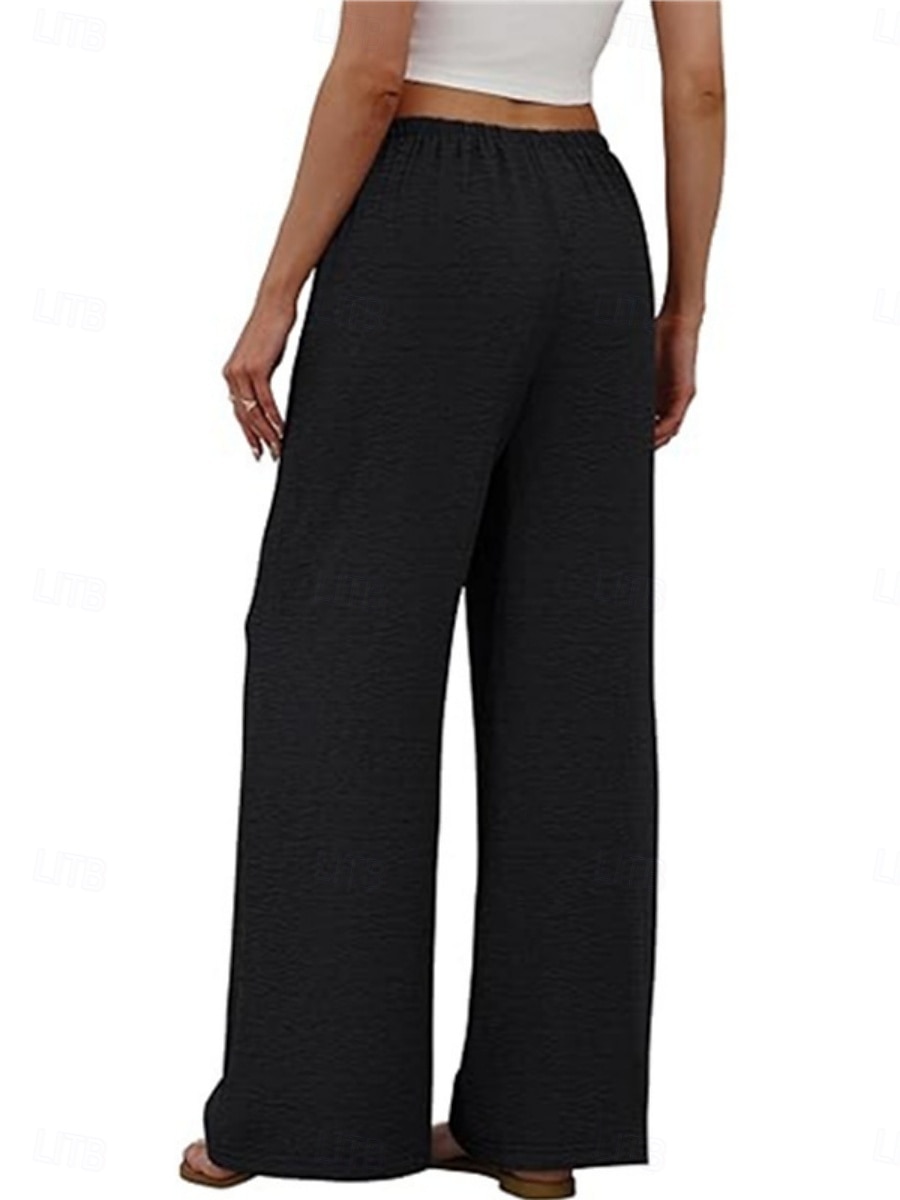 Pentru femei Pantaloni Pantaloni casual Drept Modă Șic Stradă De Bază Lungime totală Talie Înaltă Simplu Cordon Buzunar Talie elastică Comfortabil Inelastic Zilnic Vacanță Stradă Negru Bleumarin 2026 - $22.99 –P8
