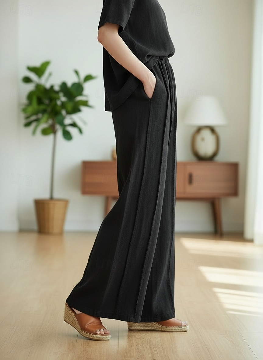 2026年 女性用 コットンリネンパンツ 生意気 チノパン サマーパンツ 旅行度假风 ストリートファッション カジュアル 全長 ミディアムウエスト 純色 弾性ウエストバンド 快適 マイクロエラスティック 日常 アウトドア ストリート ライスホワイト ブラック グリーン 春 秋 ルーズフィット  コレクション – $49.99 –P14