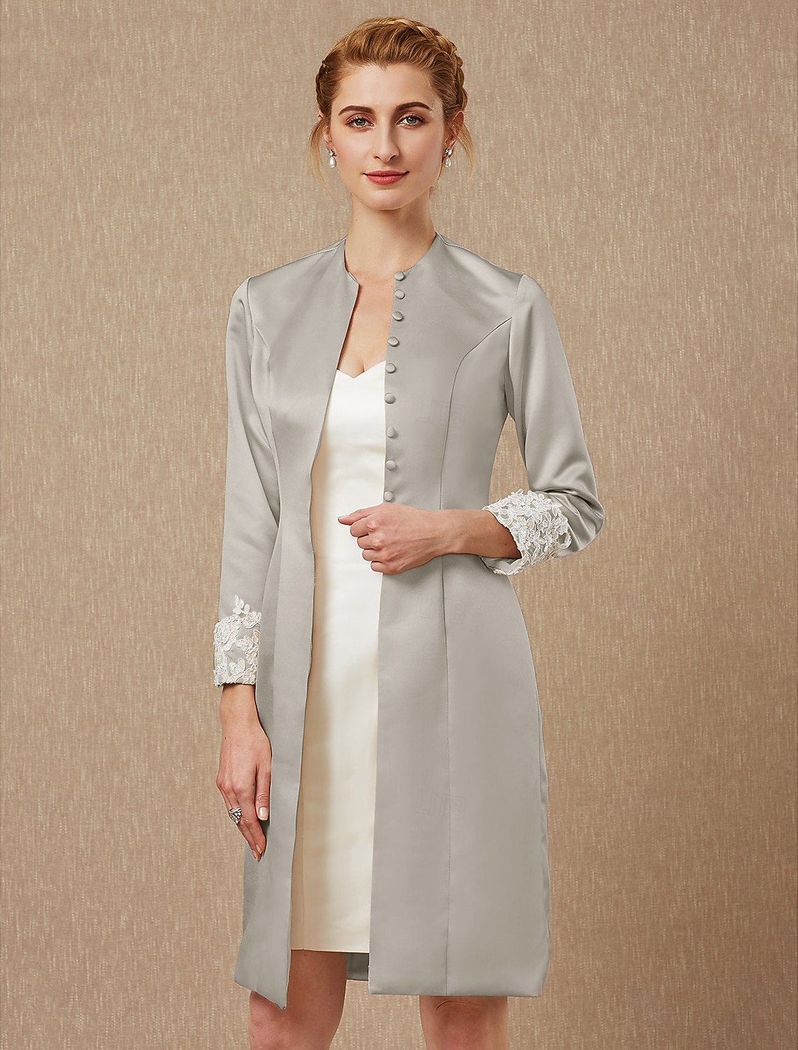 كم طويل معاطف / جواكيت دانتيل / ساتان زفاف / حفل / مساء مشد نسائي مع دانتيل / زينة / زر 2026 - $60.99 –P9