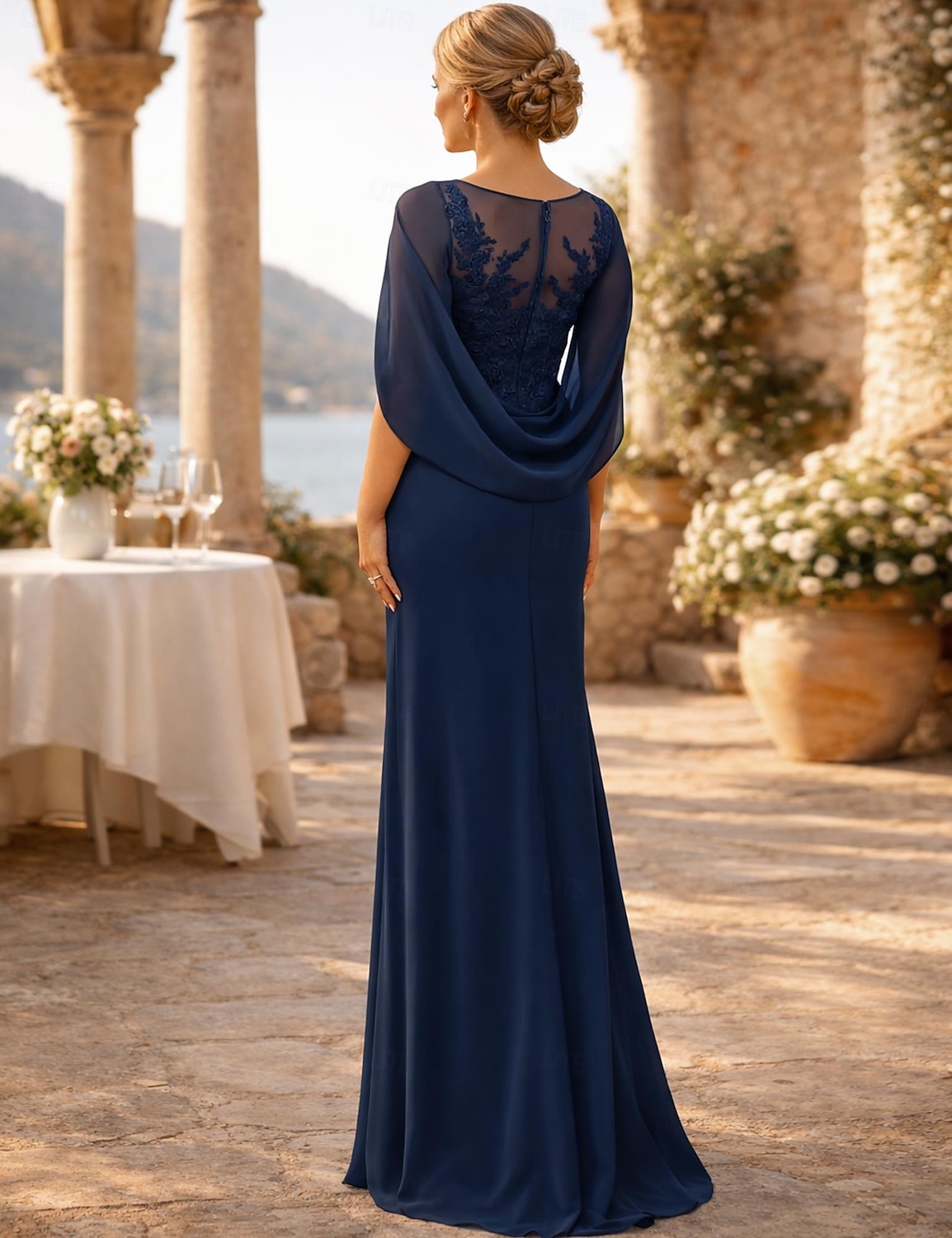 Футляр В пол Свадебное платье для гостей Вечернее платье Платье для матери невесты Без рукавов Вырез под горло Элегантный стиль Свадебный гость Помолвка Шифон с Аппликации Рюши / сборки 2026 - $188.99 –P2