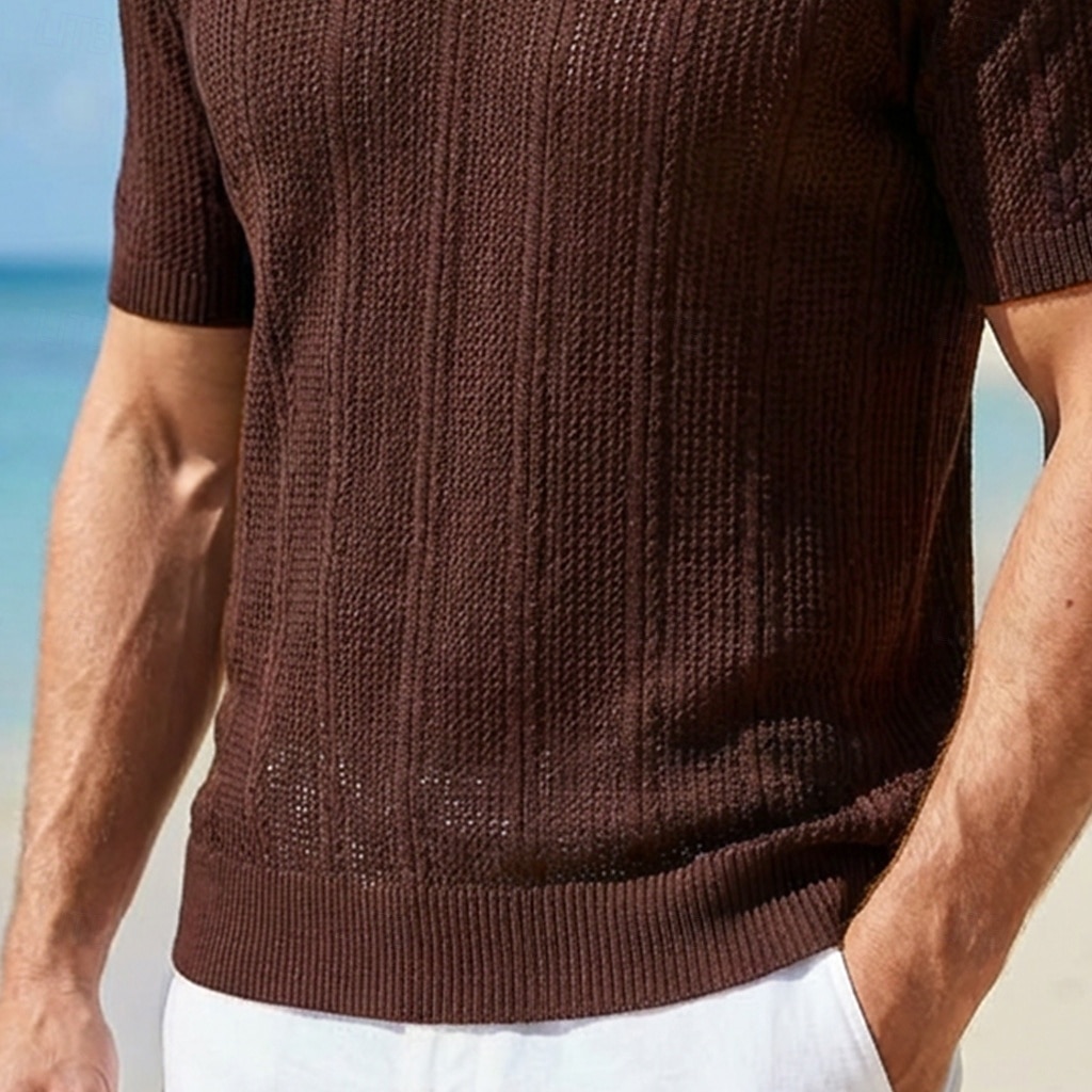 Per uomo Polo Testurizzato Casuale Affari Colletto Polo a Coste Manica Corta Moda Essenziale Tinta unica Testurizzato Bottoni Estate Primavera & Autunno Vestibilità regolare Nero Marrone Verde Blu del 2026 a $31.99 –P3