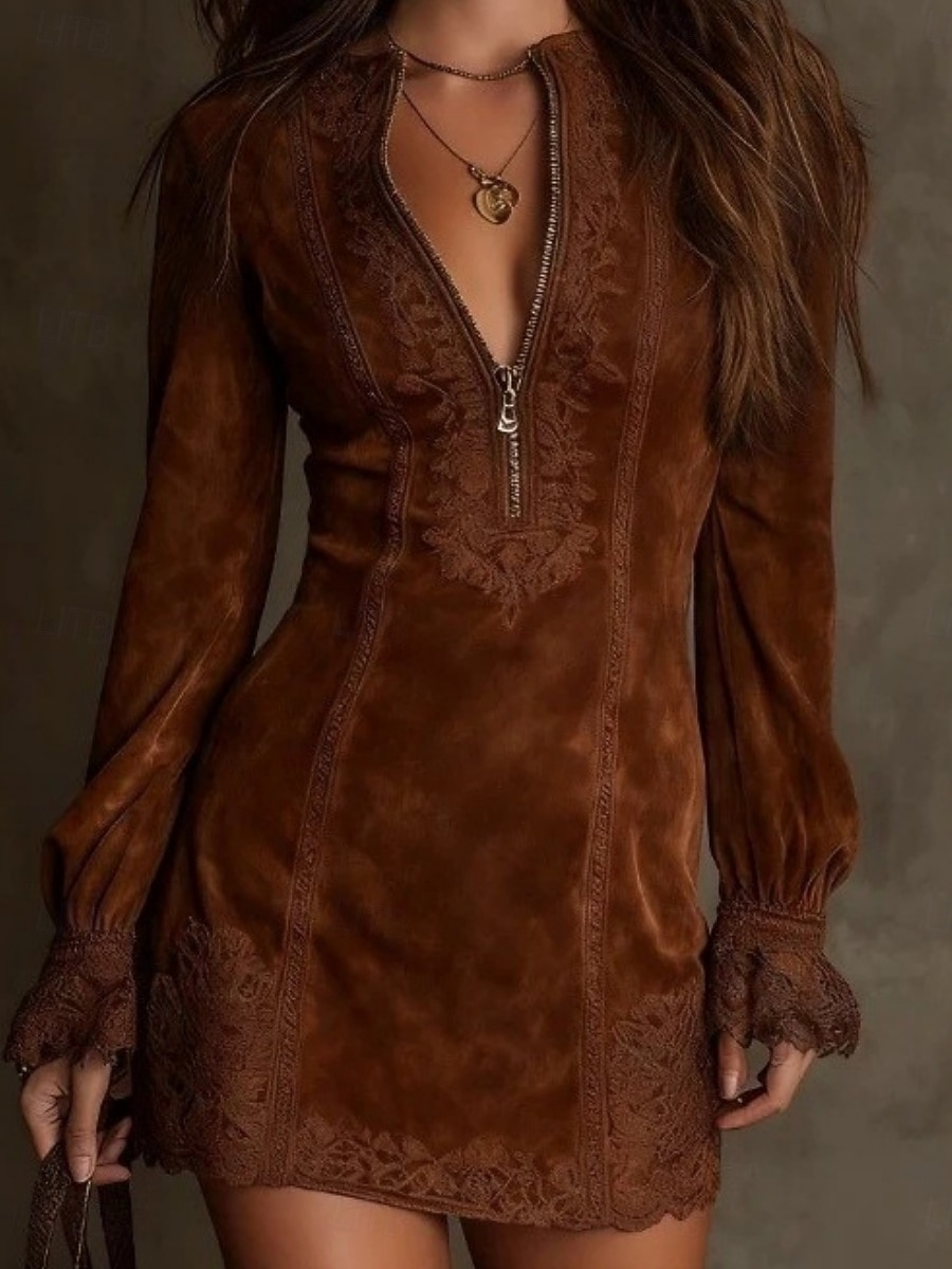 Per donna Mini Abito Vestito Casual Abito Elegante Elegante Moda Moderno Quotidiano All'aperto Vacanza Vestibilità regolare Semplice Manica Lunga Collo Alto Blu Marrone Verde Estate Primavera Autunno del 2026 a $61.99 –P1